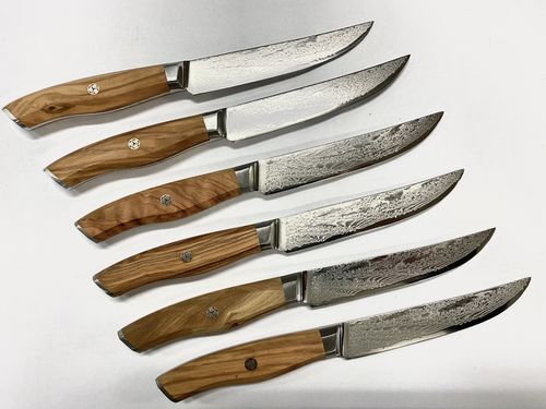 Steakmesser Set aus 6 hochwertigen Messern aus Damaststahl